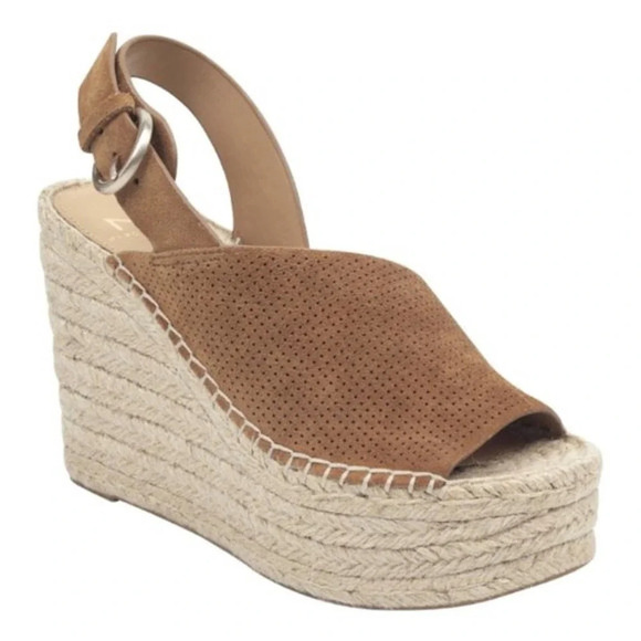 Marc Fisher Andela Sandals Suede Wedge Heel Espadrilles Brown Size 11 NEW - Picture 1 of 10
